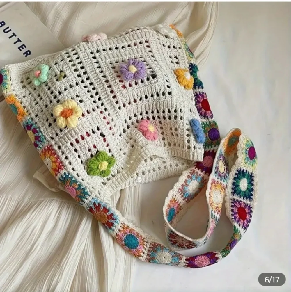 Bohemian Crochet Floral Messenger Bag - Multicolor - Picture 4 of 6